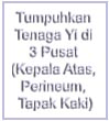 Tumpuhkan tenaga yi di 3 pusat (kepala atas, perineum, tapak kaki)